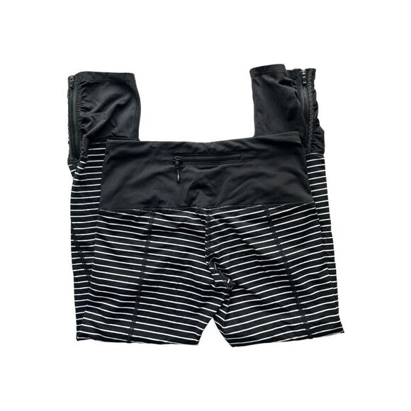 LULULEMON Runday Crop Leggings Parallel Stripe Black White Size 4 Zippers RARE - Picture 4 of 5